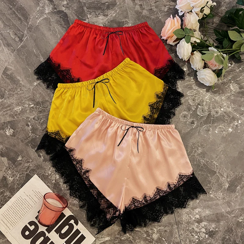 3 Pcs Set Summer Home Bottoming Shorts Lace-up Quick-drying Loose Shorts Silk Soft Anti-glare Safety Pants Silk Shorts for Women