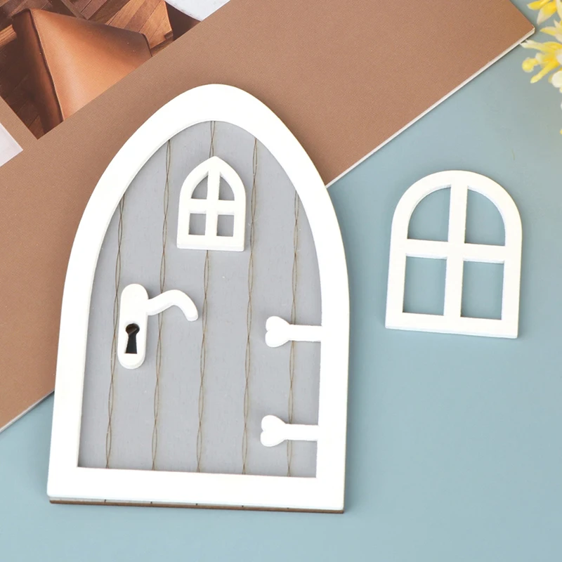 1ชุด1:12 Dollhouse Miniature ประตู Fairy Elf ประตู W/หน้าต่าง Doorknob House Decor Интерьер Для Дома Мебель В кукольный Дом