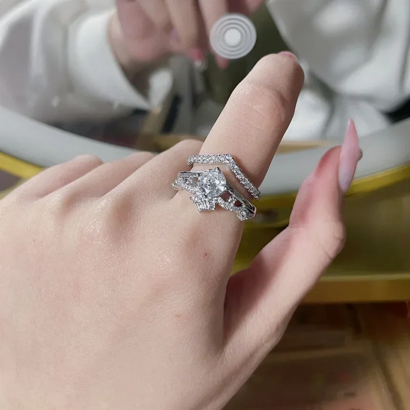 MDL Moissa!ite Style Micro-set 80 Points Moissanite Ring، مطلي بالألماس عيار 18 قيراط، تاج ومجموعة حلقات متعددة الأغراض #4