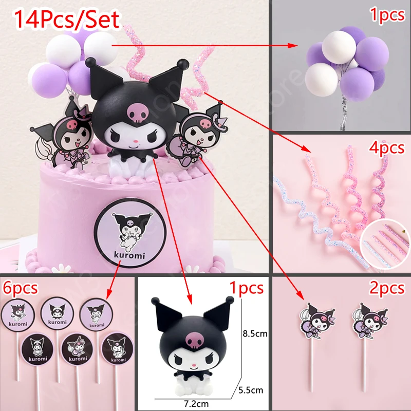 Kuromi Cake Topper Anime Action Figure Party Sanrio Happy Birthday Kuromi Cake Decoration Toy Girl Baby Shower Kids Flag Gift