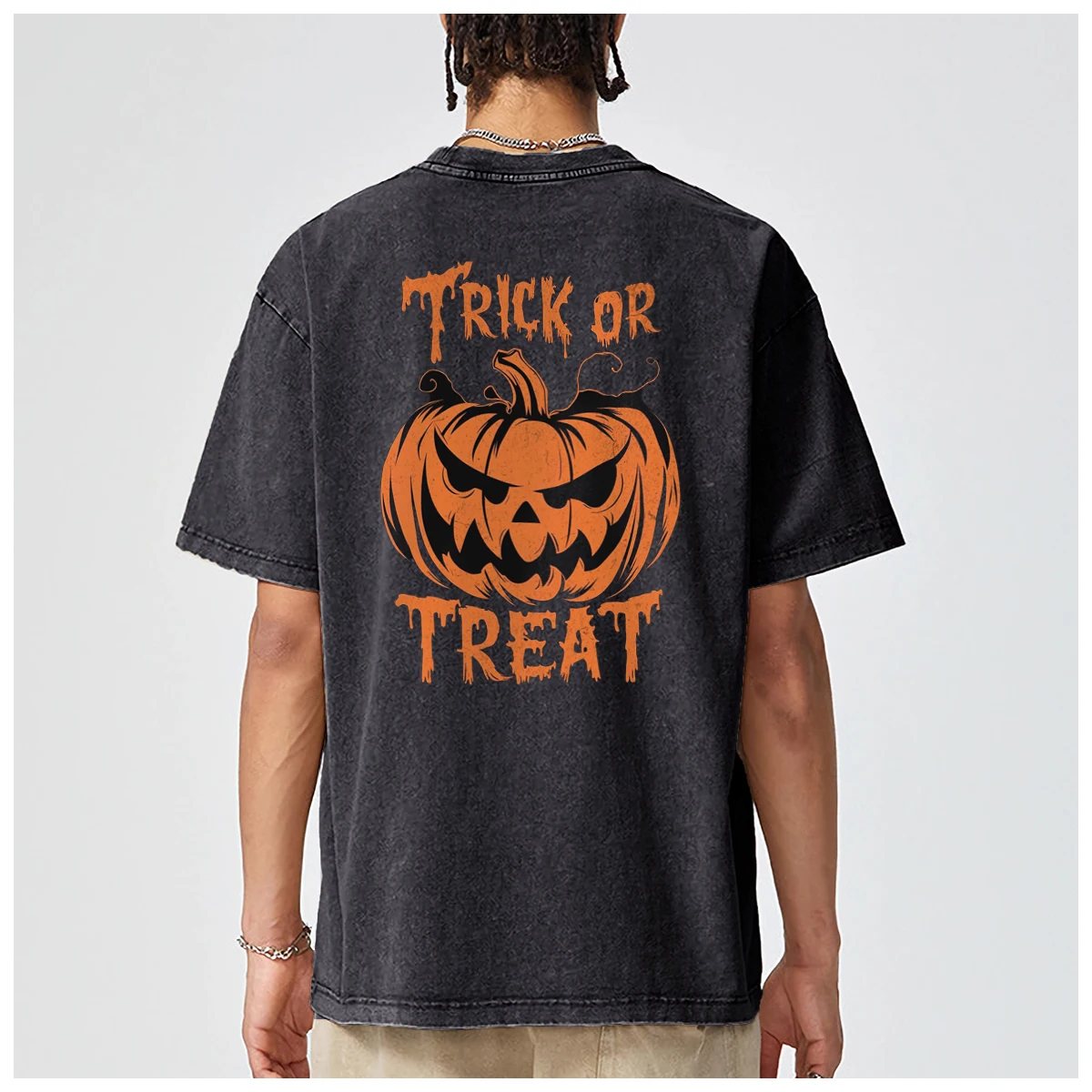 All Saints Day Play Trick Trick or Treat Graphic Oversized ins men t-shirt Trendy Fashion Casual Vintage Washed Cotton Te y2k