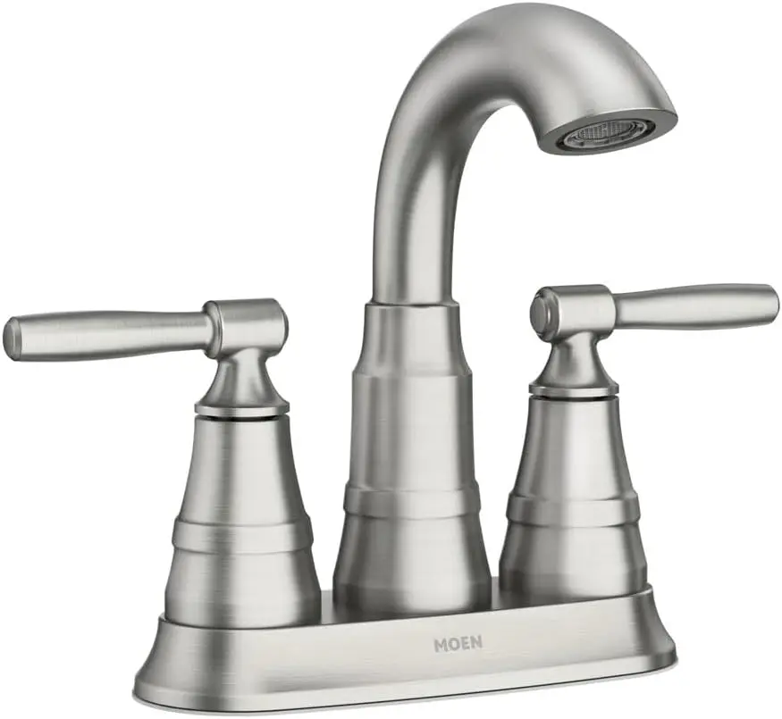 

Brushed Nickel Two-Handle Centerset Bathroom Sink Faucet with Drain Assembly, Spot Resist Finish