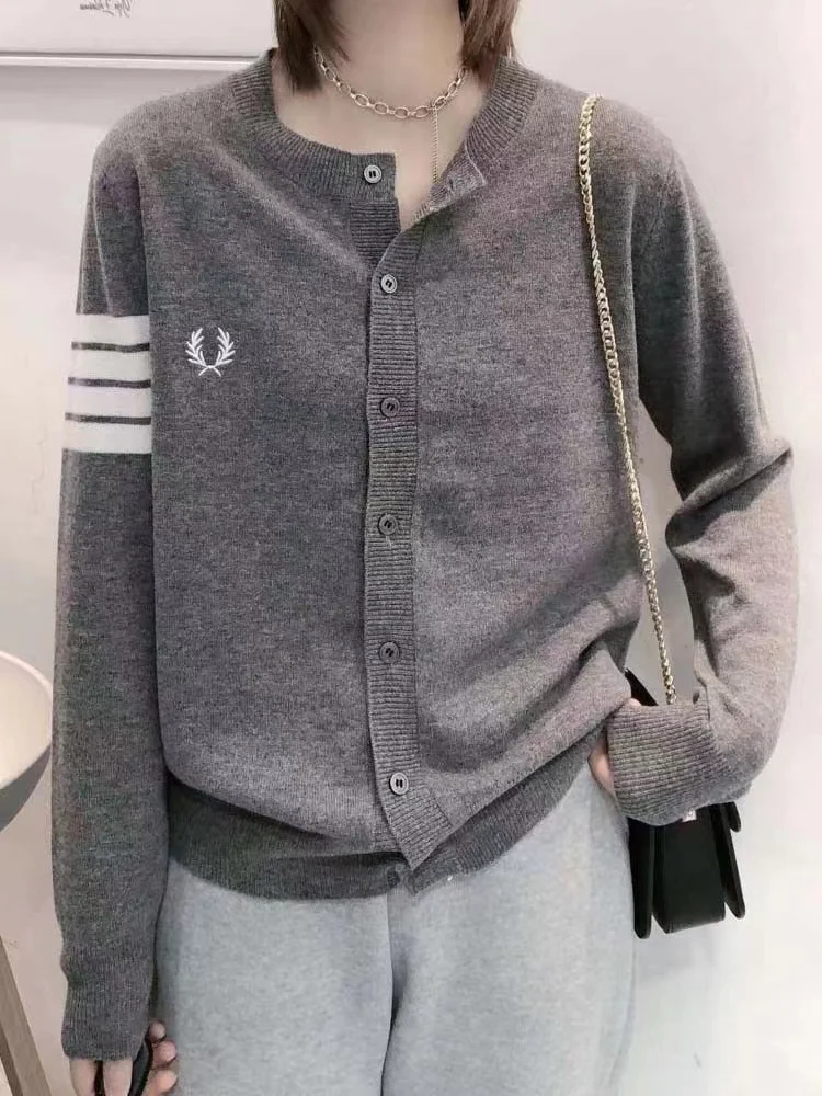 Women TB Cashmere Cardigan Sweater Female Knitted O-Neck Cashmere Cardigan Sweater Fashion Coat