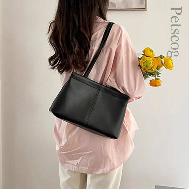 Vintage Pu Leather Shoulder Bag Large Capacity Casual Tote Handbags Fashion Elegant Office Bags For Women 2023 Bolso