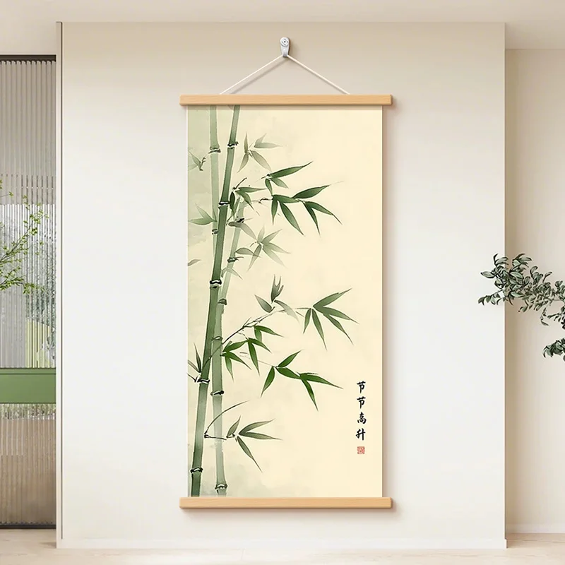 Japanese Zen Bamboo Scroll Wall Art, Aesthetic Room Decor for Tea House Entryway Hallway Homestay Courtyard Hanging Painting