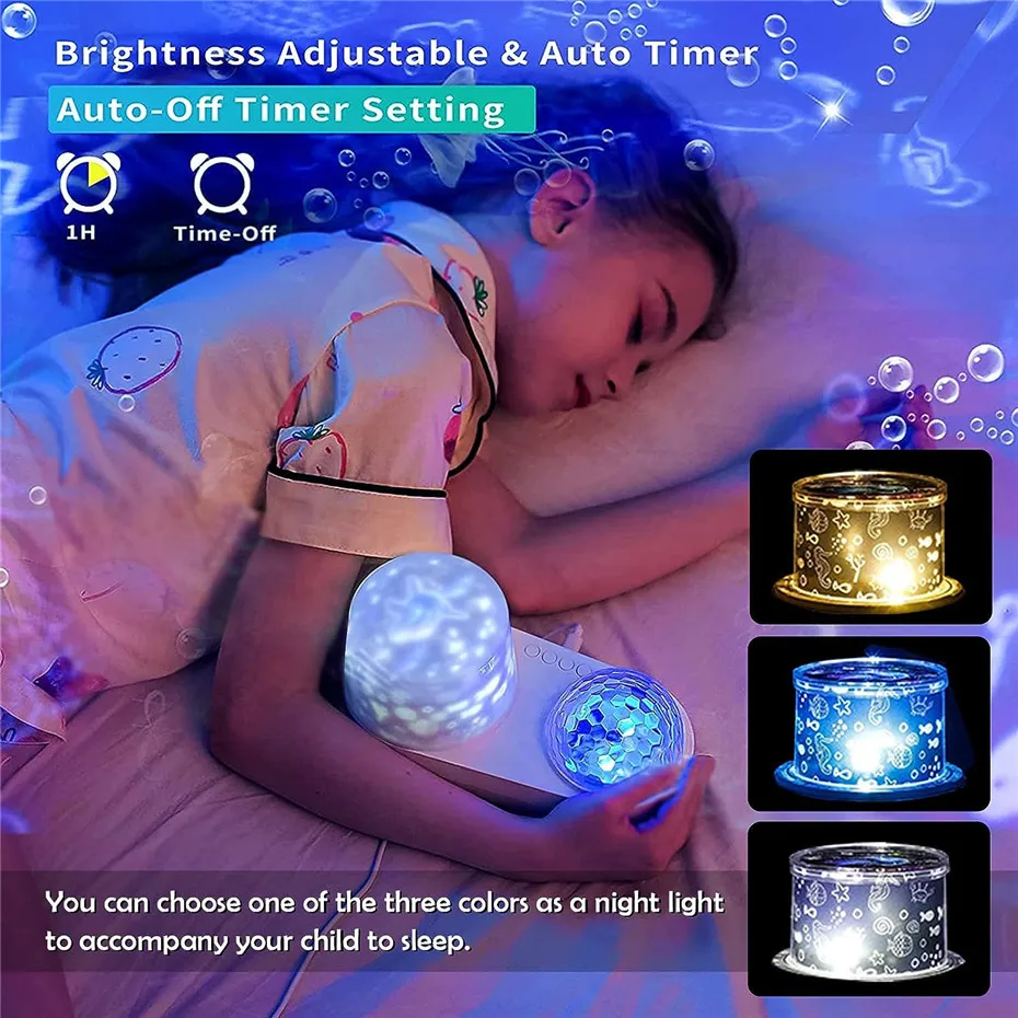 Galaxy Starry Projector Colorful Ocean Wave Night Light 360° Rotation Rechargeable Wedding Christmas Decor light Children's Gift