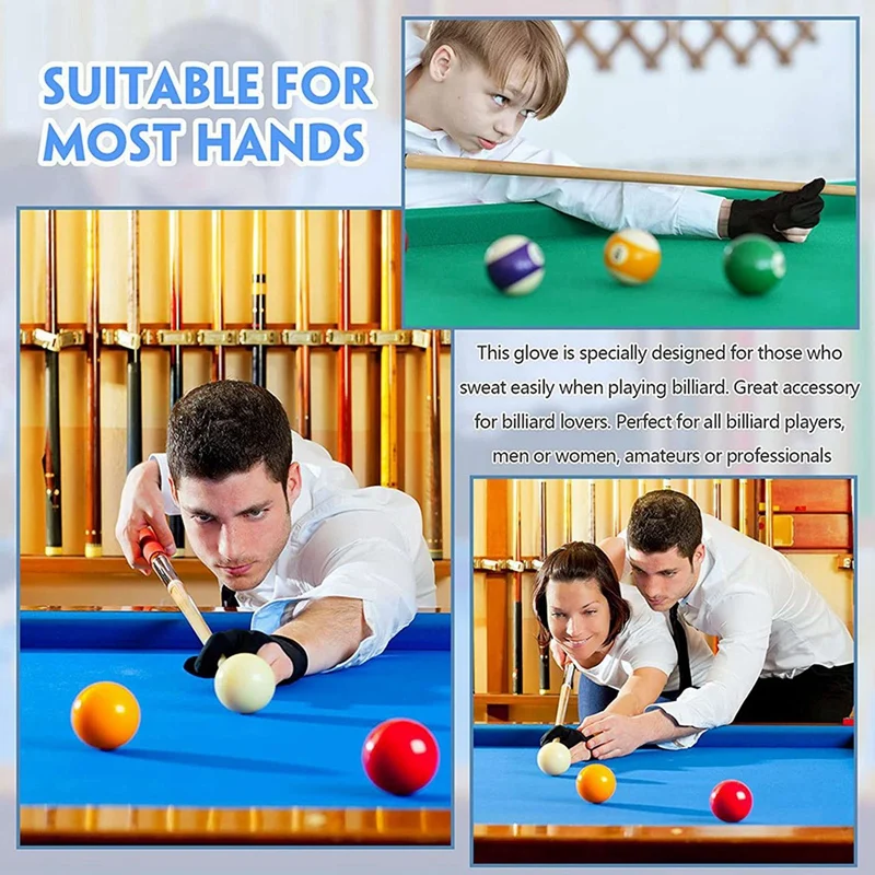 Breathable Pool Gloves Billiards Gloves Pool Left Right Hand Gloves Universal 3 Fingers Cue Gloves Cue Sports Gloves,60