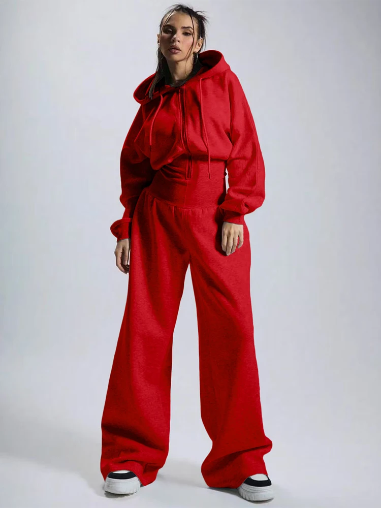 JENYAGE Damen Trendiger, weicher, dehnbarer, mit Fleece gefütterter, einfarbiger, langärmliger, kurzer Overall mit weitem Bein und Kapuze, Kordelzug, lässige Loungewear – Detail 6