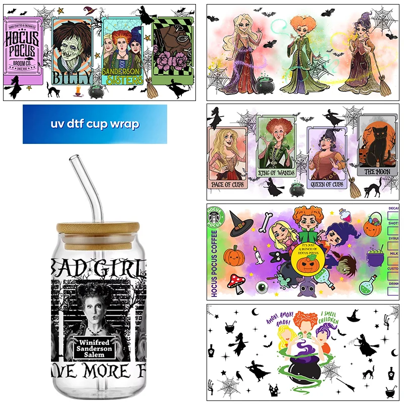 popular witch Series pattern High-quality Exquisite Waterproof UV DTF Transfer Sticker for 16oz Glass Cup Wrap Stickers