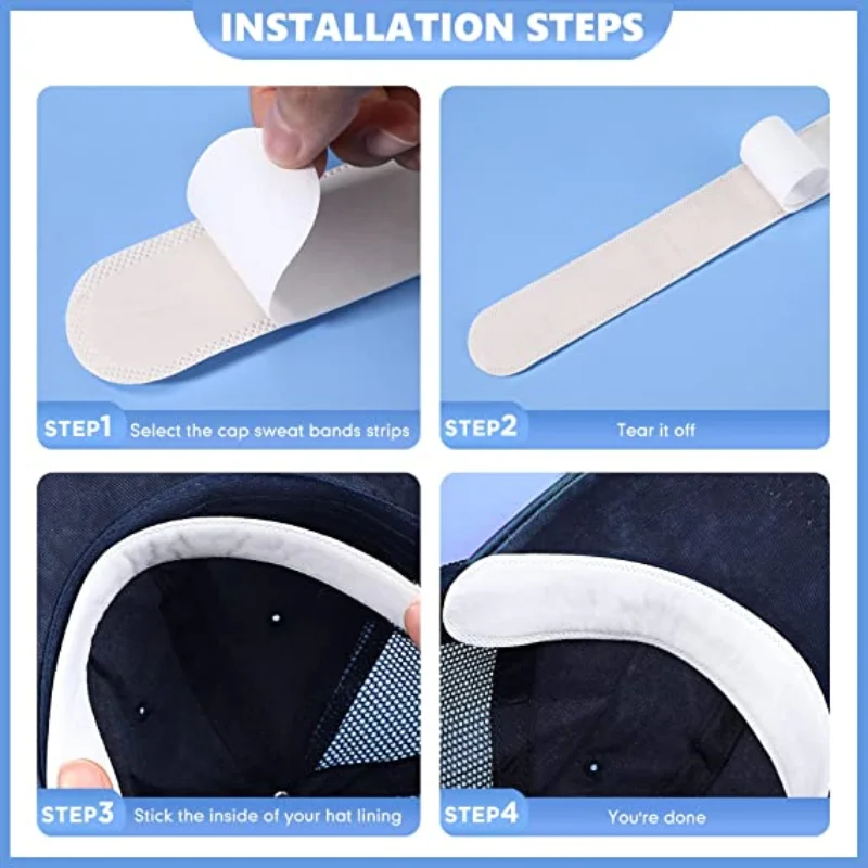 Hat Sweat Absorber Stickers Summer Cap Liner Bands Sweatband Visor Hat Size Reducer Adhesive Sweat Absorbing Strips Pads