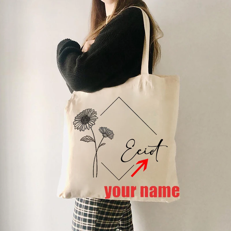 

Name Customization Personalized Flower Sunflower Plant Hobby Gift Large Capacity Canvas Shoulder Bag Travel Shopping Storage Bag