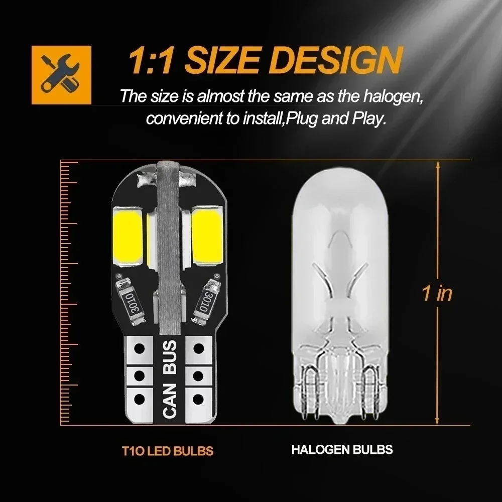 T10 Lampada da lettura per interni a LED per auto W5w 168 194 Larghezza automatica Lampada di posizione laterale Lampadina per illuminazione targa 12v Bianco caldo