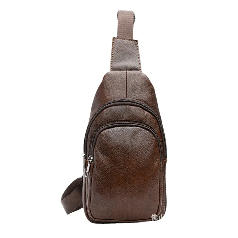 New men's chest bag - top layer of cowhide, single shoulder strap, crossbody style, front pocket, genuine leather business bag