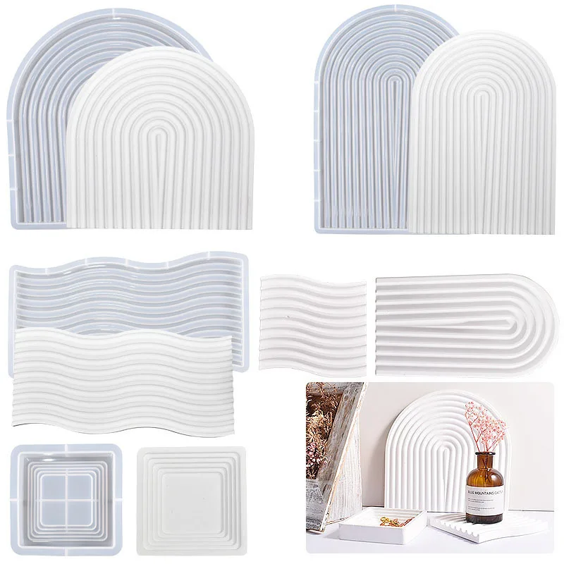 

6pcs Archway Wave Terrace Silicone Mold for Resin Tray, Candle Stand, Plaster Organizer