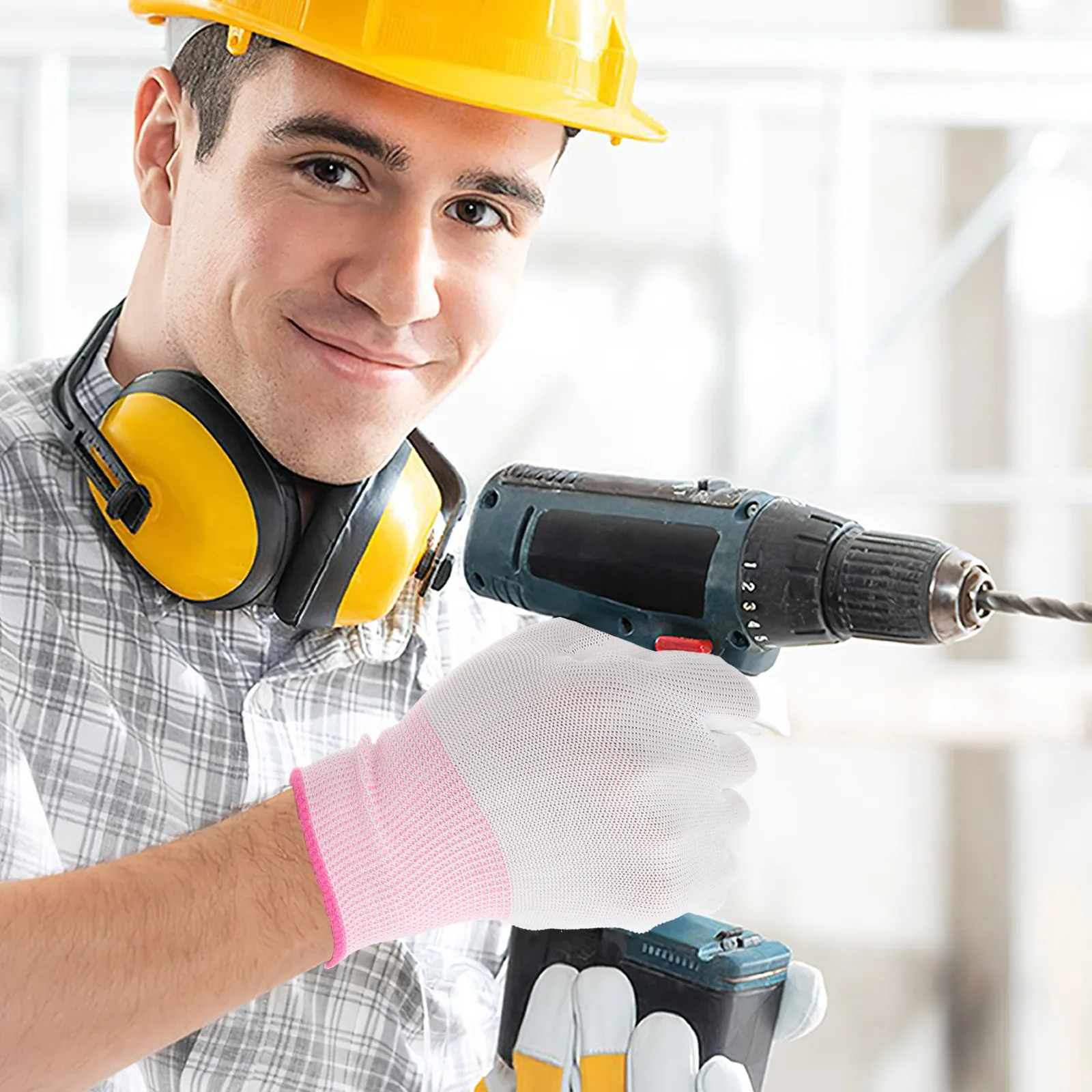 

12Pcs PU Coated Anti Static Work Gloves for Electricians Mechanics Electronics Assembly Gardening Construction Lightweight Nylon