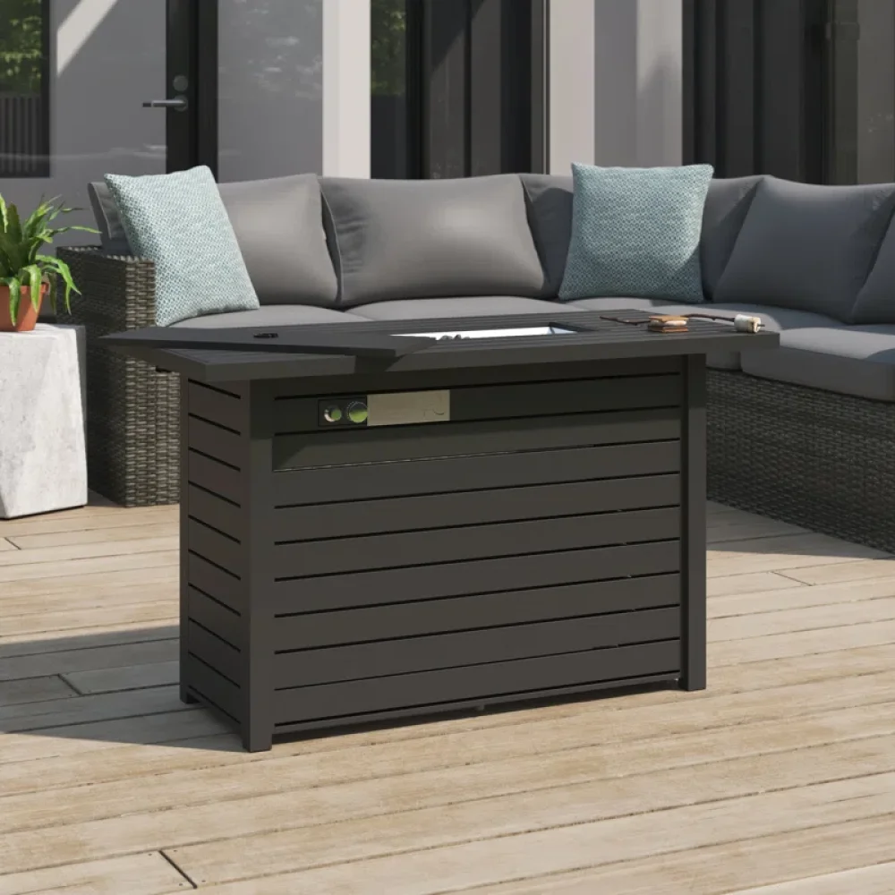 

25" H x 42" W Steel Outdoor Fire Pit Table with Lid (Black)
