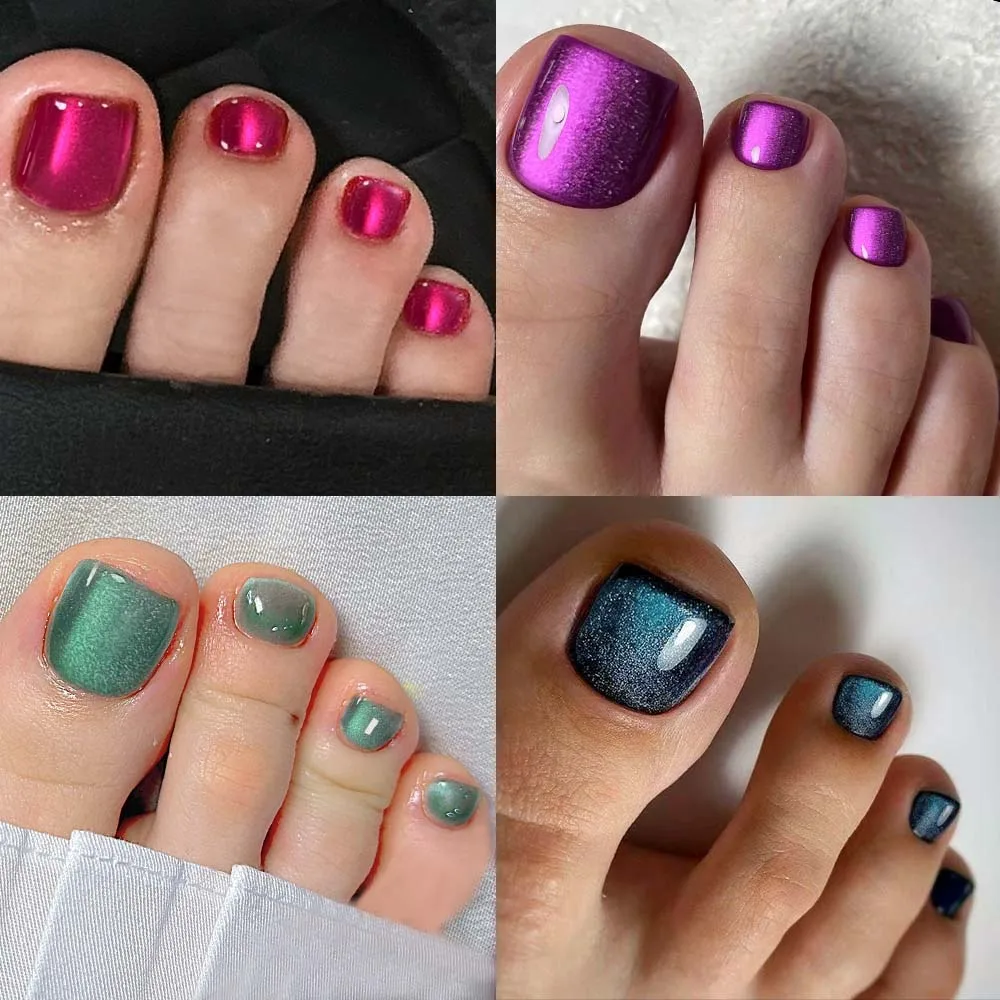 96 قطعة/صندوق (4 مختلط) أظافر صغيرة لأصابع القدم عيون القط اضغط على الأظافر أظافر صناعية قصيرة مثالية من الأكريليك، تتضمن: قطعة واحدة من غراء الجيلي و #2