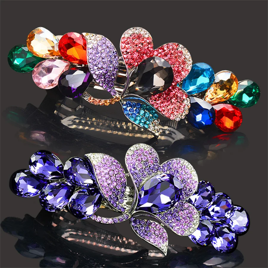 2023new Fashion Retro Crystal Butterfly Hair Clip Large Top Clip Flower Spring Clip high quality Female Mother hairpin Headdress