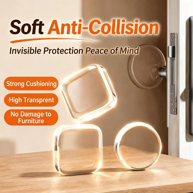 Self-Adhesive Clear Silicone Bumper Pads, Invisible Door Handle Wall Protector, Shock Absorbing Anti-Collision Sticker for Home