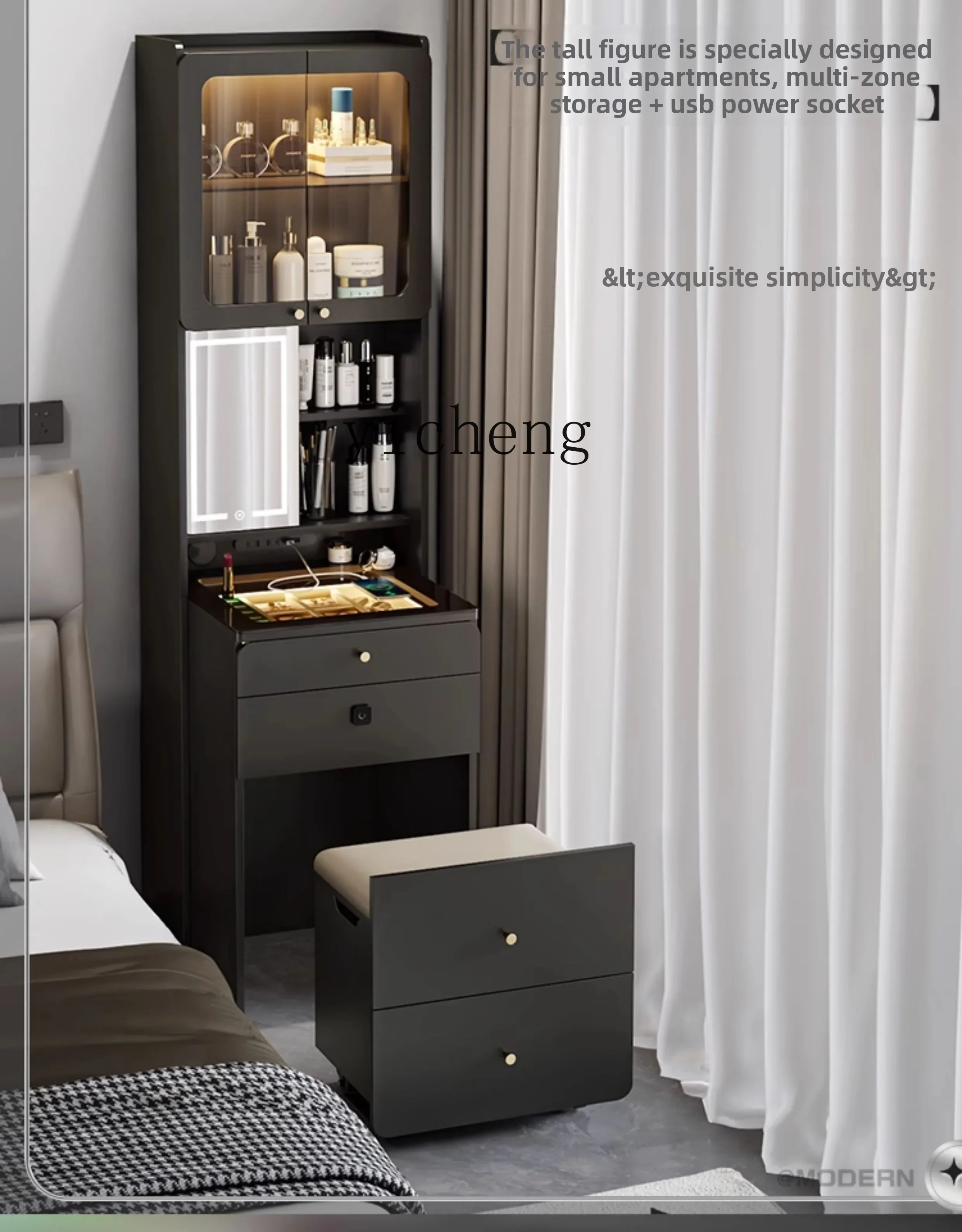 l23 Simple Modern Desk, Dressing Table, Integrated Bedroom, Small Apartment, Dressing Table, Computer Table, Black Advanced