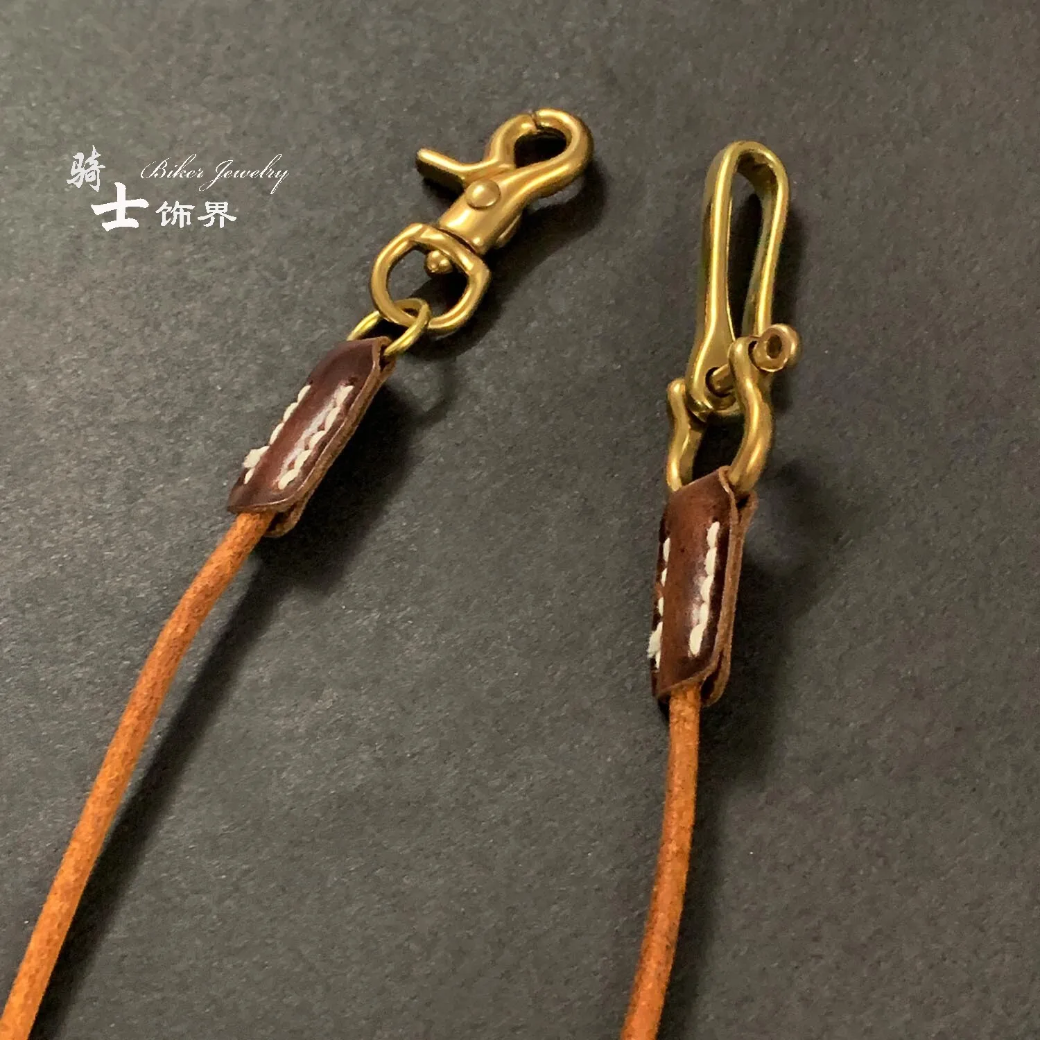 Pure copper buckle hook genuine cowhide handmade cattle wallet chain, personalized retro leather rope pants chain