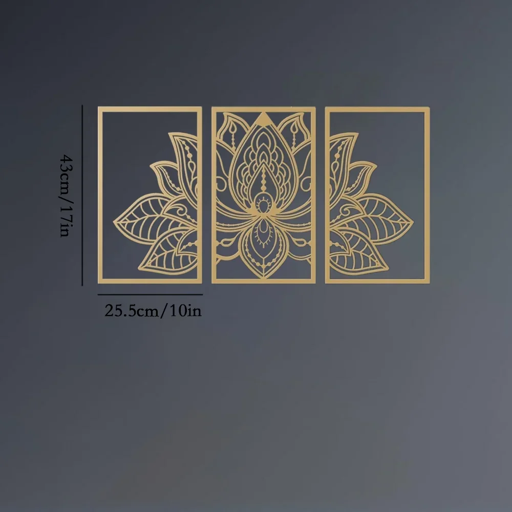CIFBUY Metal Wall Art 3pcs Lotus Blossom Mandala Sculpture Golden Iron Hanging Decor For Yoga Studio Living Room