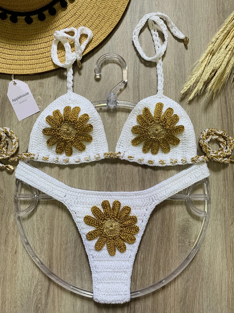 Maillot de bain brésilien ajustable, Crochet, Tankini, ensemble deux pièces, culotte tanga, pour femmes, Sexy