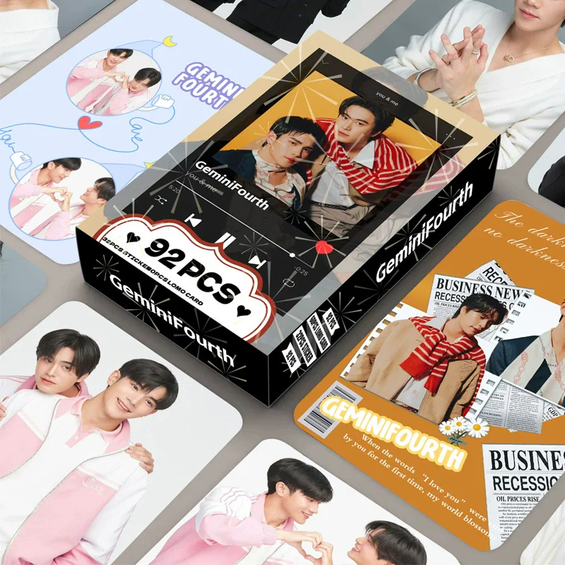 

92PCS Gemini Fourth Double Sided Lomo Cards Thai BL Stars Photocards HD Collection Cards with Mini Stickers