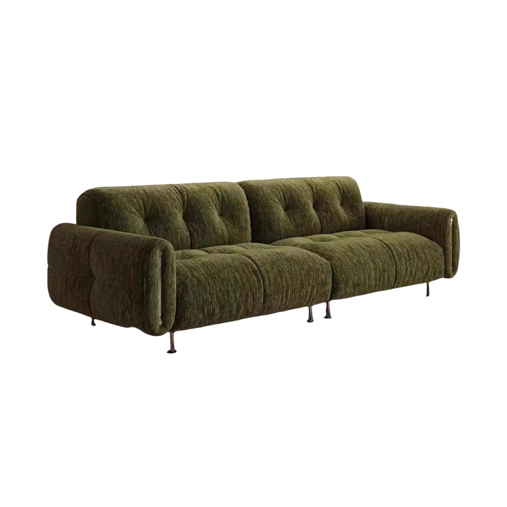 

@#French Mid-Century Style Green Sofa Simple Bauhaus Straight Row with Snow Yarn Cloud Fabric for Small Apartment Living Room