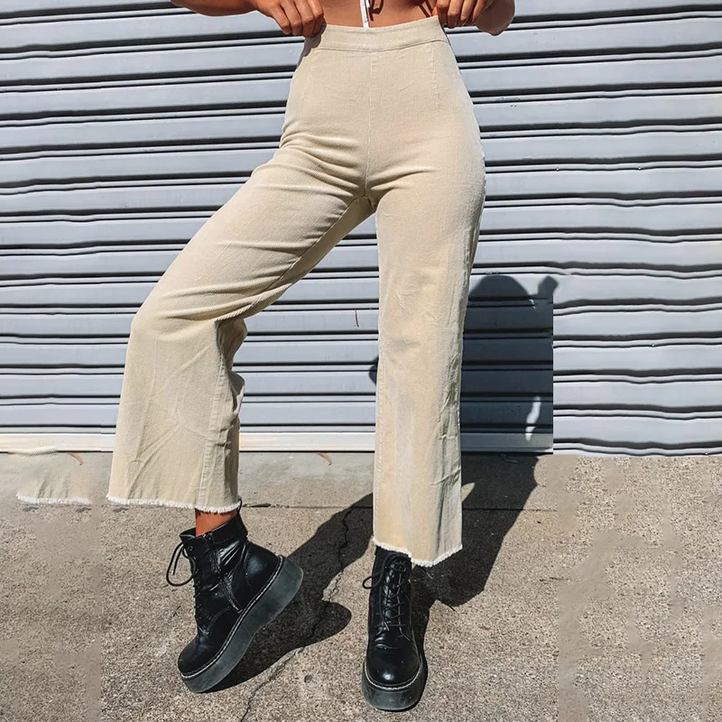 

Women Casual Solid Hight Waist Straight Pant Loose Cotton Soft Streetwear Ankle-Length Pants Women Hip Hop Pant Autumn