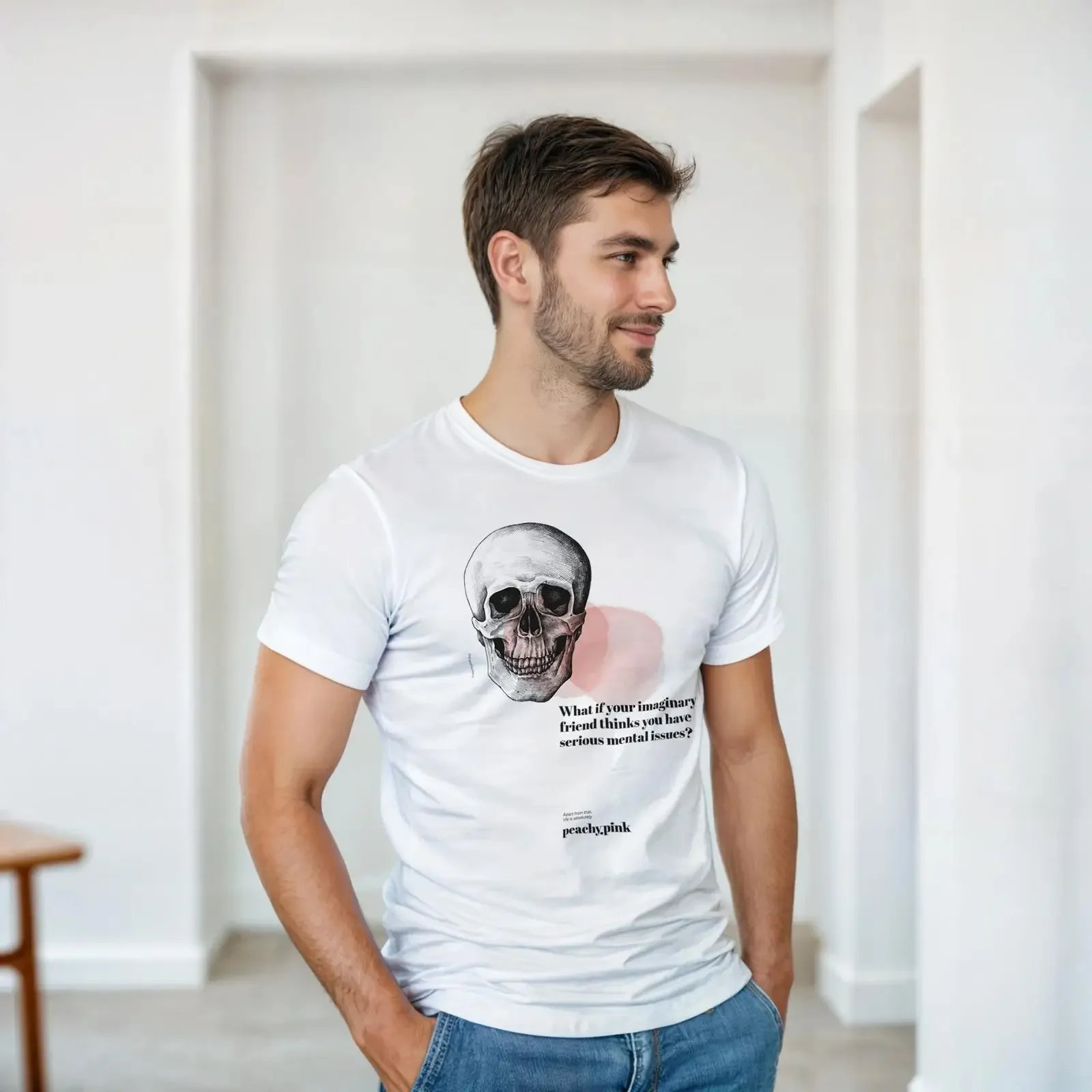 What If Your Imaginary Friend Quote T Shirt Dark Humor Skull Witty Philosophical Casual for Adults vintage Washed Slightly