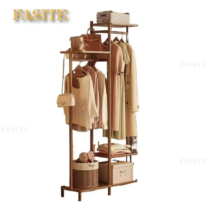 For Solid Wood Floor Standing Coat Rack Simple Hanging Clothes Hanger Storage Shelf for Bedroom Living Room Home Organization