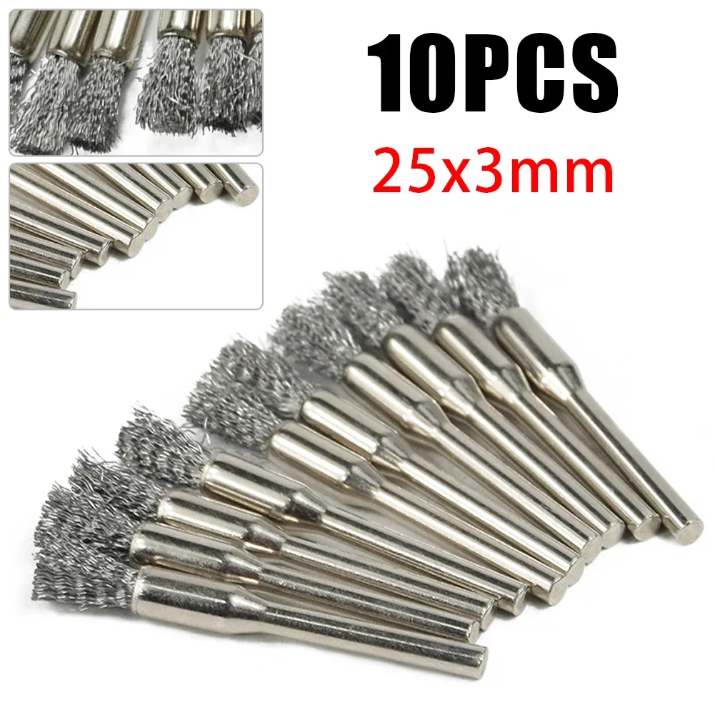 Stainless Steel Wire Brush Steel 10PCS Wire 53mm Brush Diameter5mm Drill Electric Grinder Handle Handle-Diameter3mm