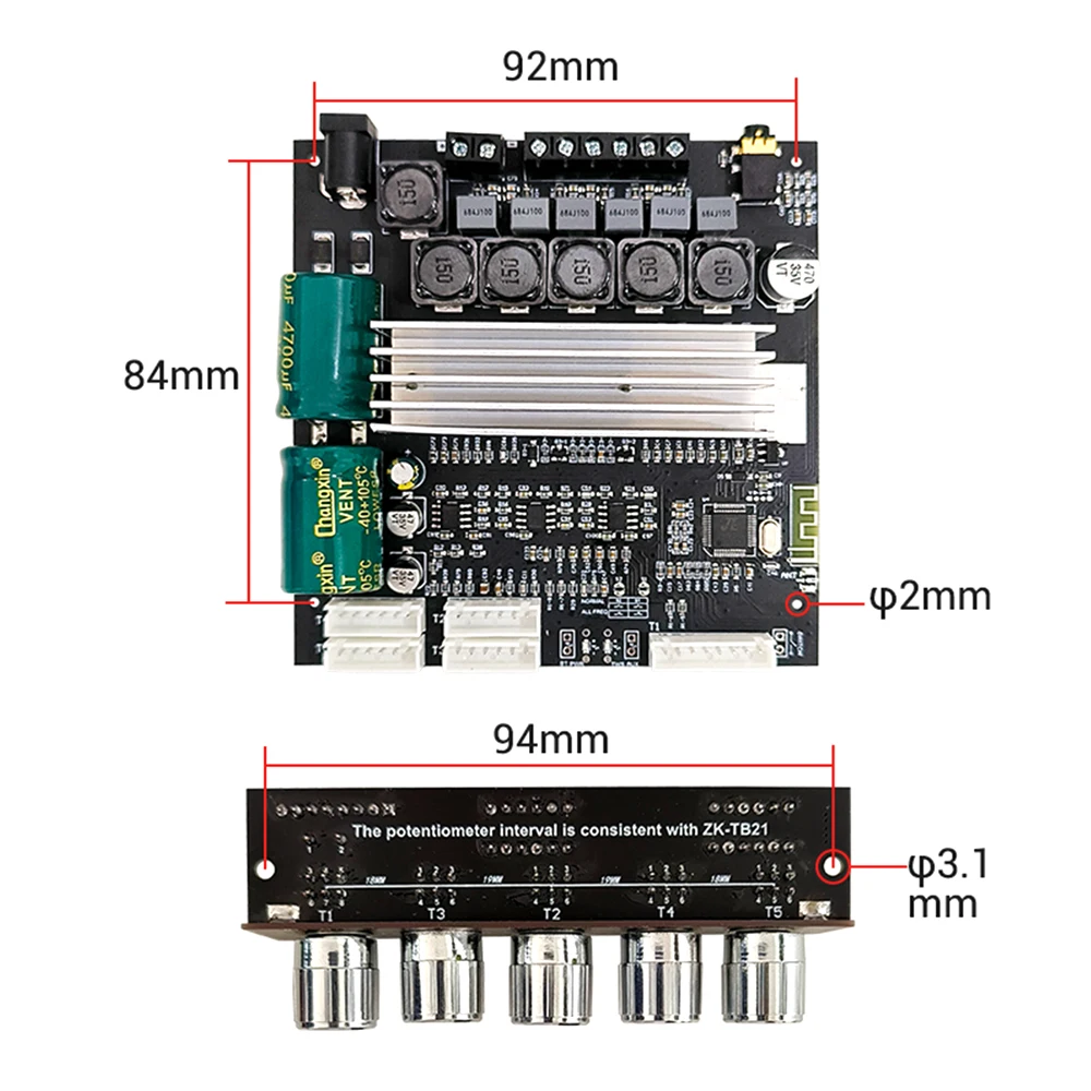 ZK-TB22 ZK-TB22P 2.1 Channel Bluetooth-compatible Audio Power Amplifier Board 50W x 2+100W Subwoofer TWS Wireless TPA3116 TWS