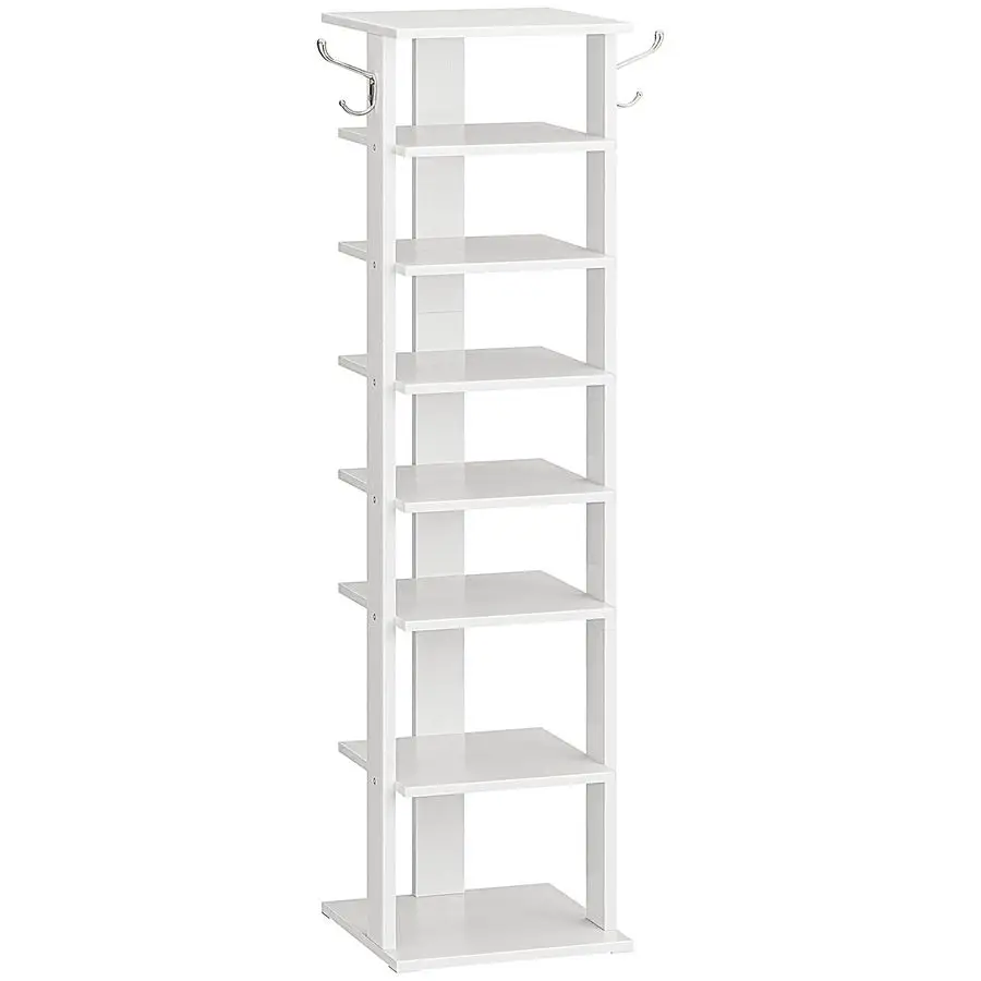 

8-ярусная вертикальная полка для обуви, деревянный органайзер для хранения обуви с крючками, узкая башня для обуви на 8 пар, экономия места, для прихожей