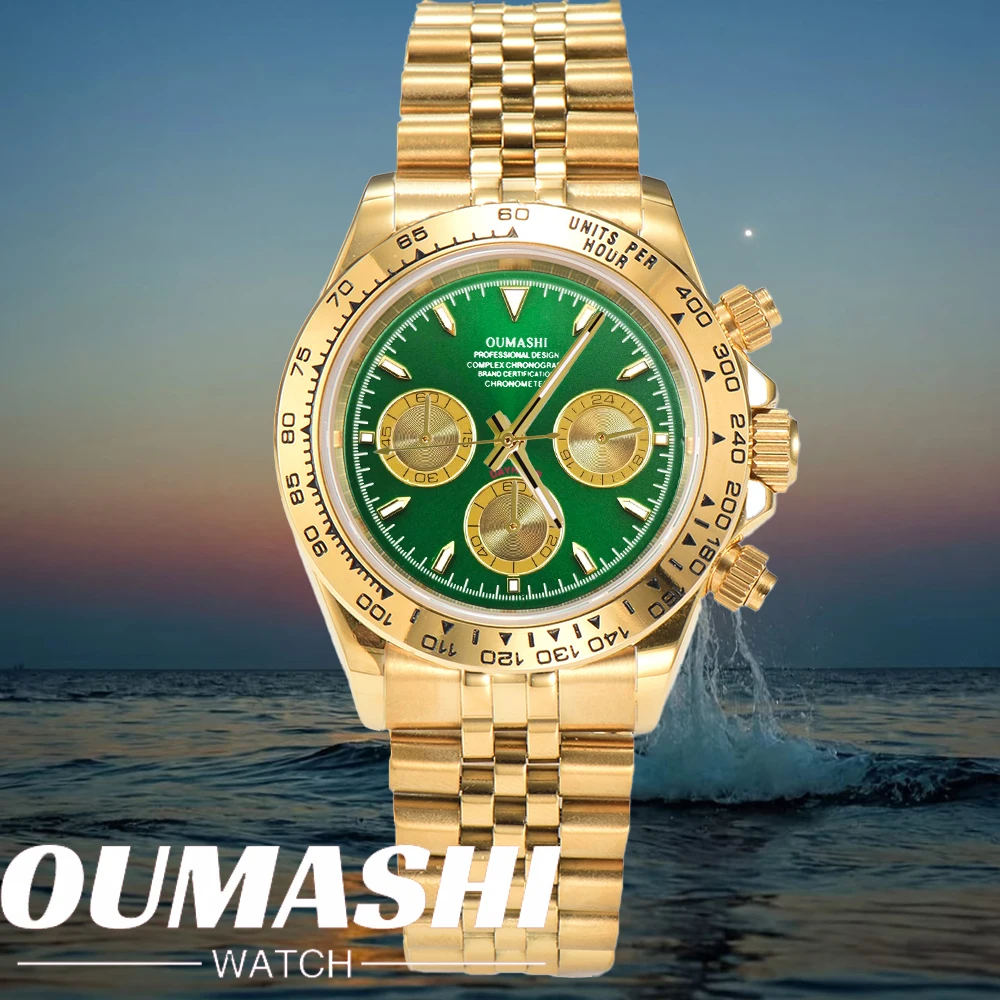 ساعة فاخرة مخصصة 39.3 مللي متر كرونوغراف رجالية ساعة جديدة ساعة ذهبية للرجال VK63 ساعة كرونوغراف رجالية VK63 مقاومة للماء 10ATM