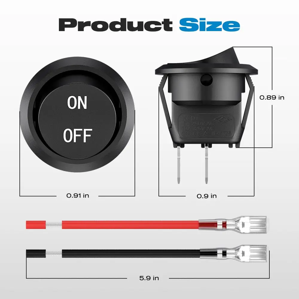 5PCS Round Rocker Switch ON Off SPST 20mm Mini Toggle Switch 12V for Car Automotive RV 2 Pin Switch 120V Wired KCD1