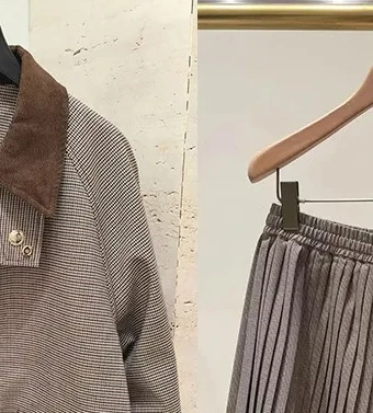 Women's vintage two-piece suit with long-sleeved casual jacket or pleated slim skirt