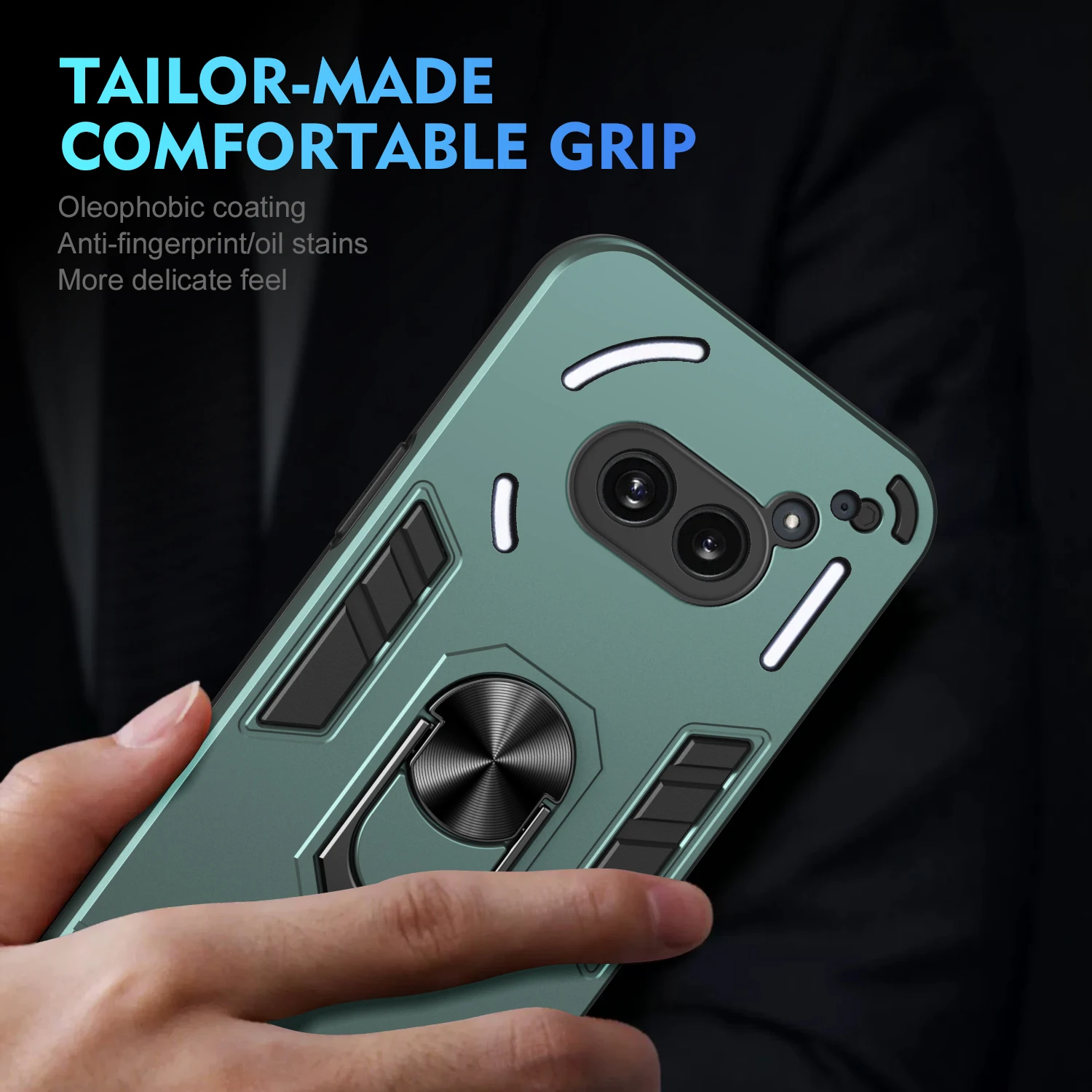 For Nothing Phone (2a), funda rígida con soporte de anillo magnético de armadura híbrida clásica a prueba de golpes de lujo