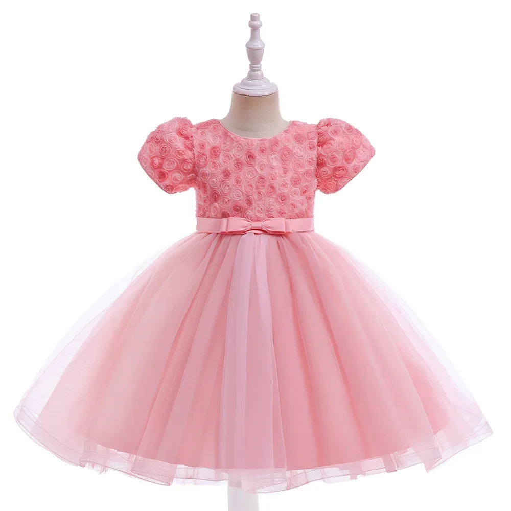 

Girls Party Dresses 4Y-7Y Children's Wear Pink Dress Wedding Birthday Ball Gown Performance Lace Princess Vestido