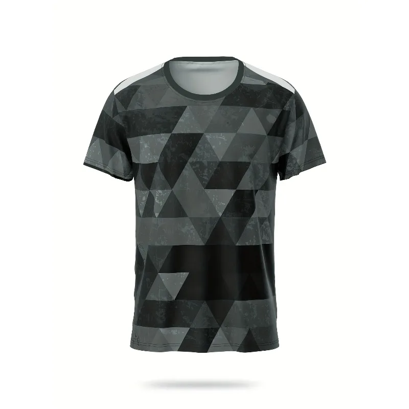European and American Style Vintage Mottled Geometric Printed T-shirt with Black, Gray, and Triangular Pattern Casual Clothing
