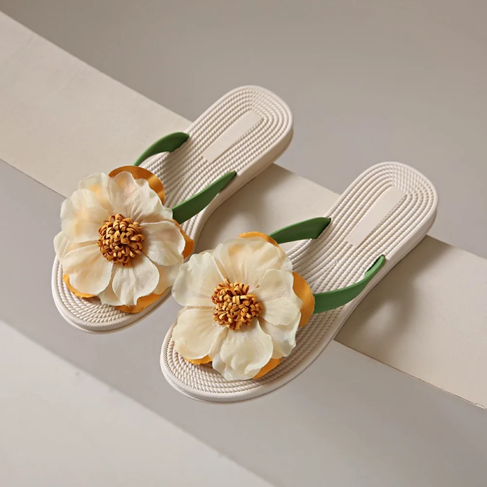 

Мягкие нескользящие пляжные шлепанцы из ПВХ для женщин, летние домашние тапочки с цветочным узором, обувь для дома