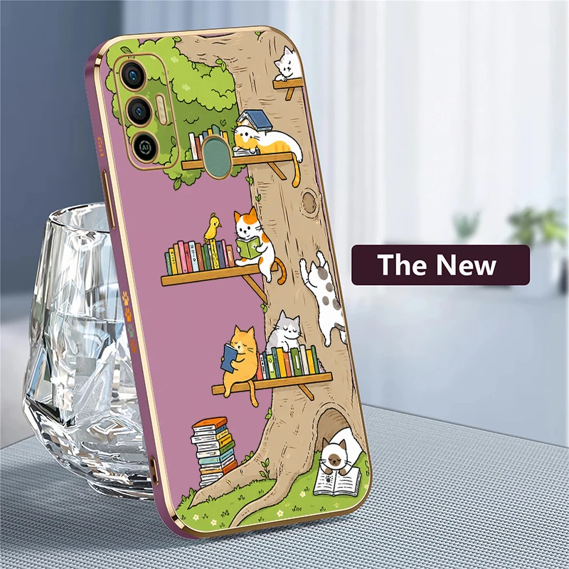 Cute Cat Pattern Phone Case For Tecno Spark 20 Pro 8C 7 Pro 7T 6 Go 1 5Air Silicone Plating Drop Resistant Protective Cover Etui view 4