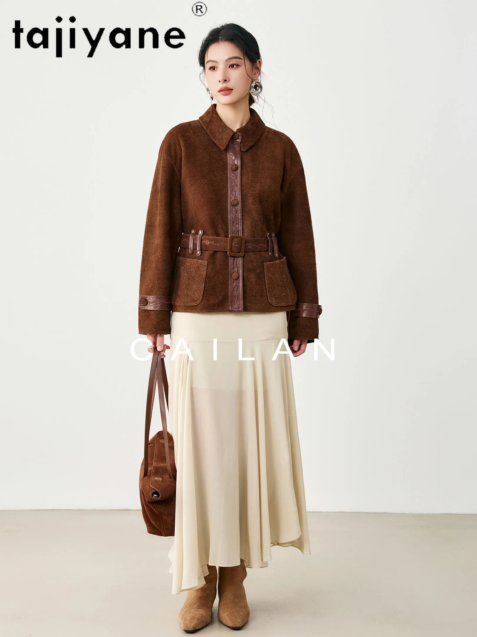 TAJIYANE 本物の羊革レザージャケット女性スタイリッシュなショートスエードコート本革ジャケット秋の女性服 2026 дубленка