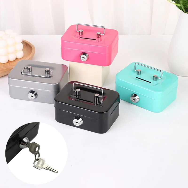 Metal Cash Box Mini Safe Lock Box Money Bank Metal Coin Bank Security Box Sturdy Cash Portable For Kids Coin Collection