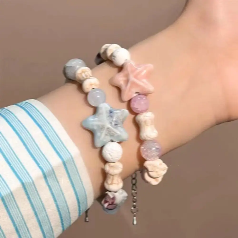 Handmade Ceramic Starfish Bracelet Cartoon Korean Style Fresh Bracelet Jewelry Accessories Liuli Bead Cute Bead Bracelet Gift