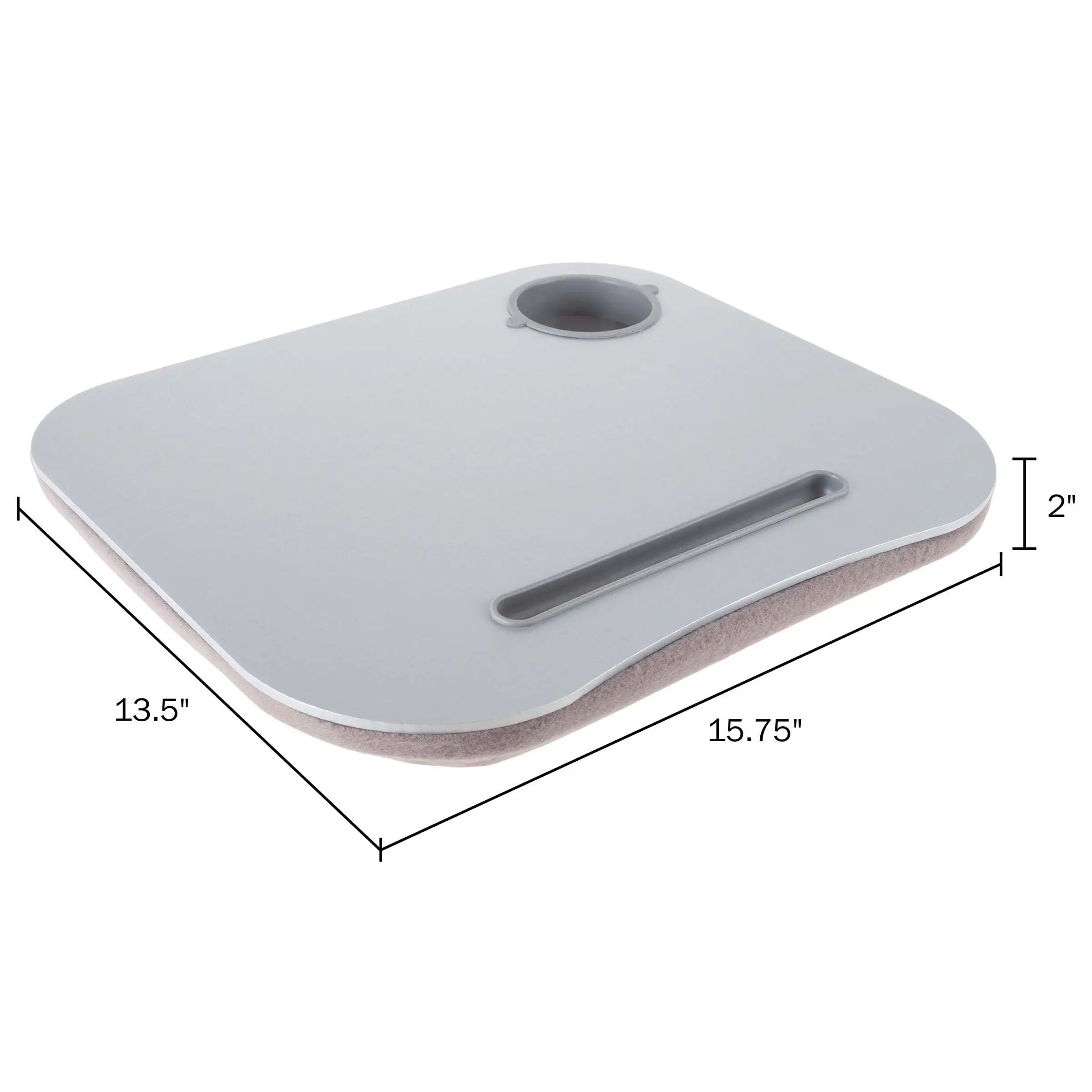 Портативный стол для ноутбука Buddy с мягкой нижней частью (серый), МАТЕРИАЛЫ — пластик, пенопластовые бусины и флис.