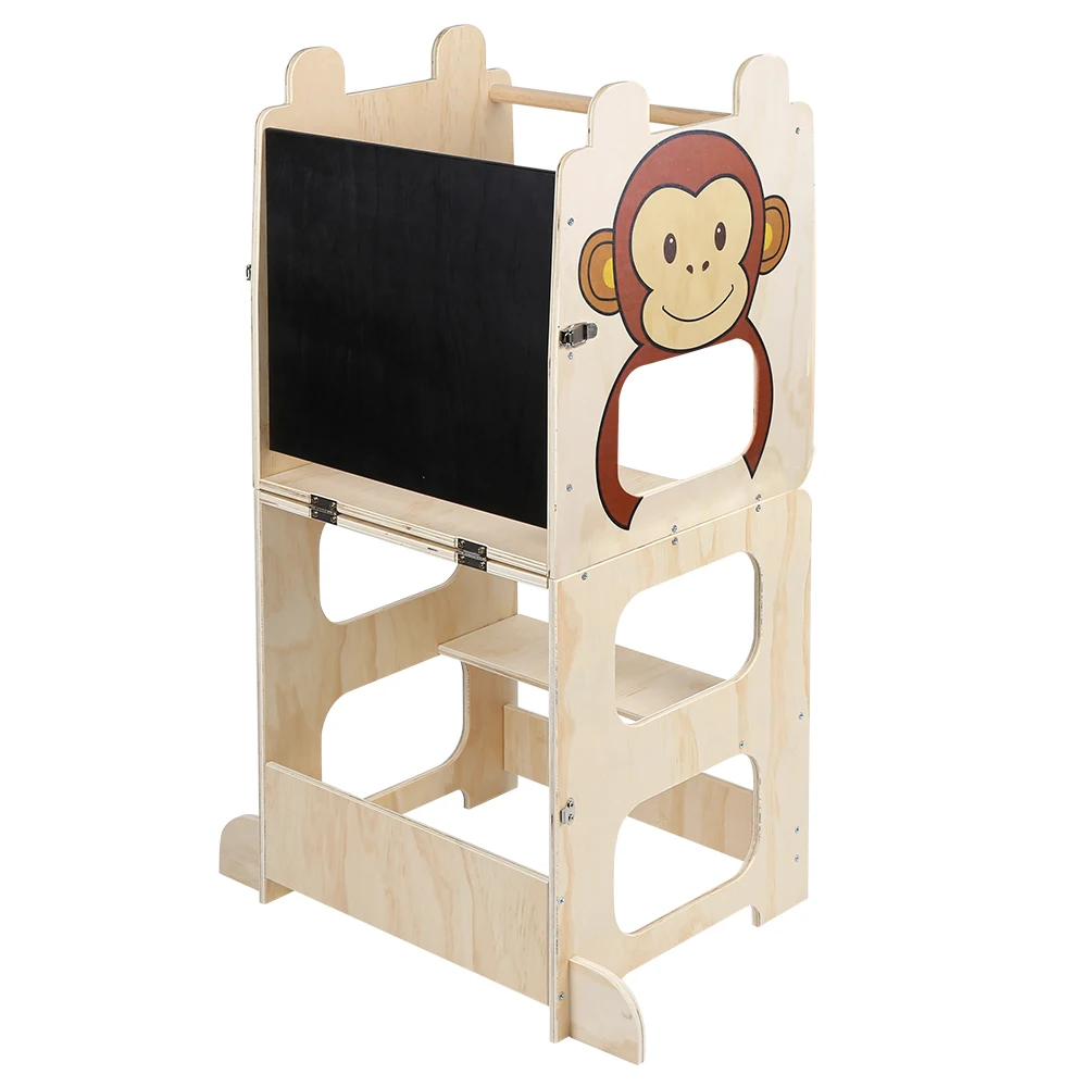 3-in-1 Montessori-leertoren, converteerbaar in een kindertafel met stoel - keukenkruk en staande stoel