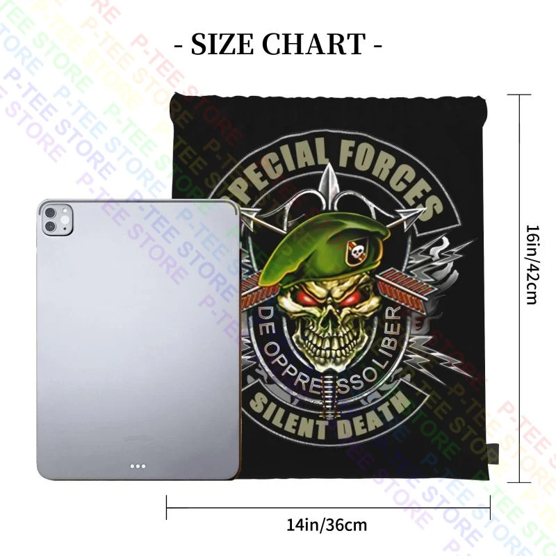 Special Forces Army Silent Death Green Berets Skull Drawstring Bags Gym Bag Fashion Schoolbag