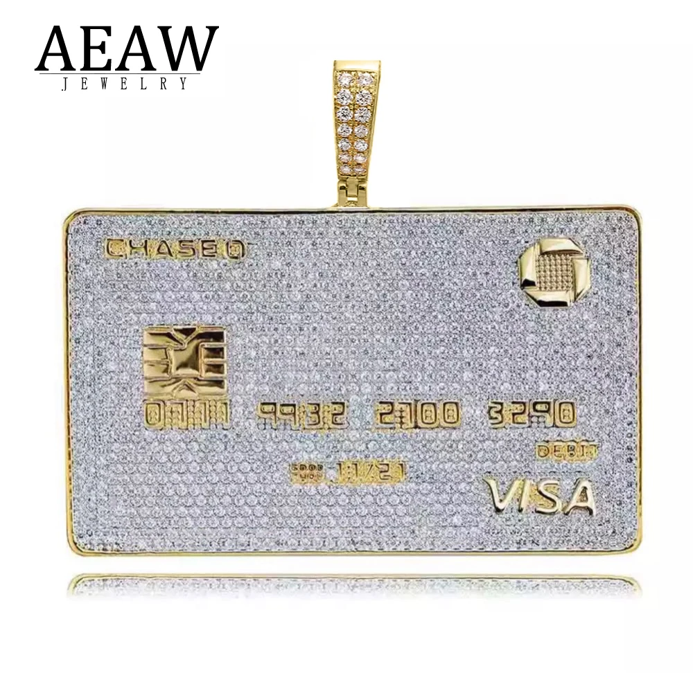 AEAW Custom Moissanite Hiphpop Pendant Iced Out Men Letters solid 925 Silver or 10K Gold  Bank Card